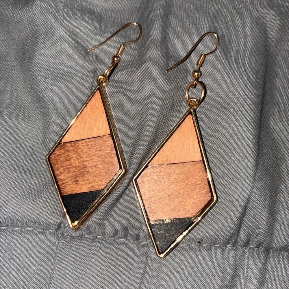 Geometric Gold and Brown Earrings
